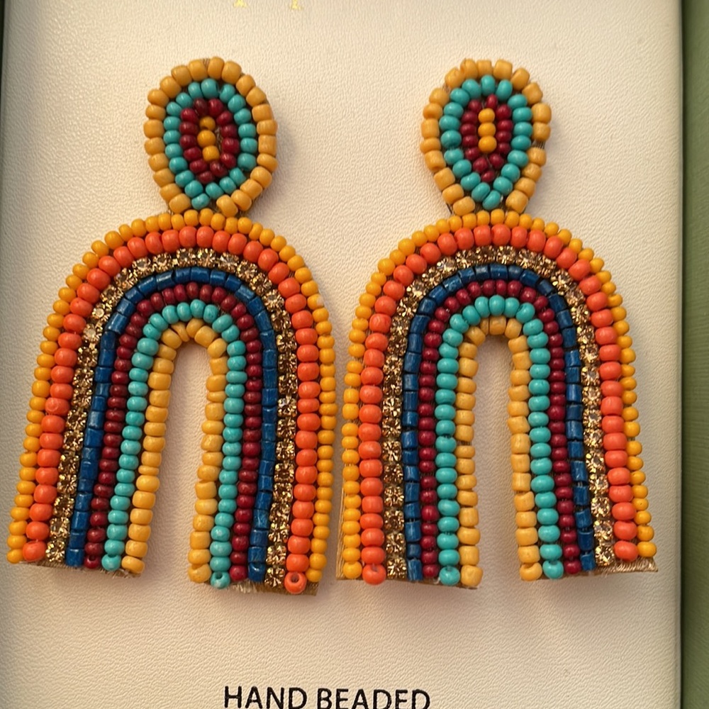 NWT piper k hand-beaded rainbow earrings in original gift box